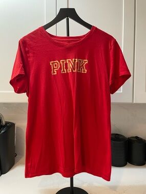PINK Red Graphic Tee with Gold Lettering (0029)